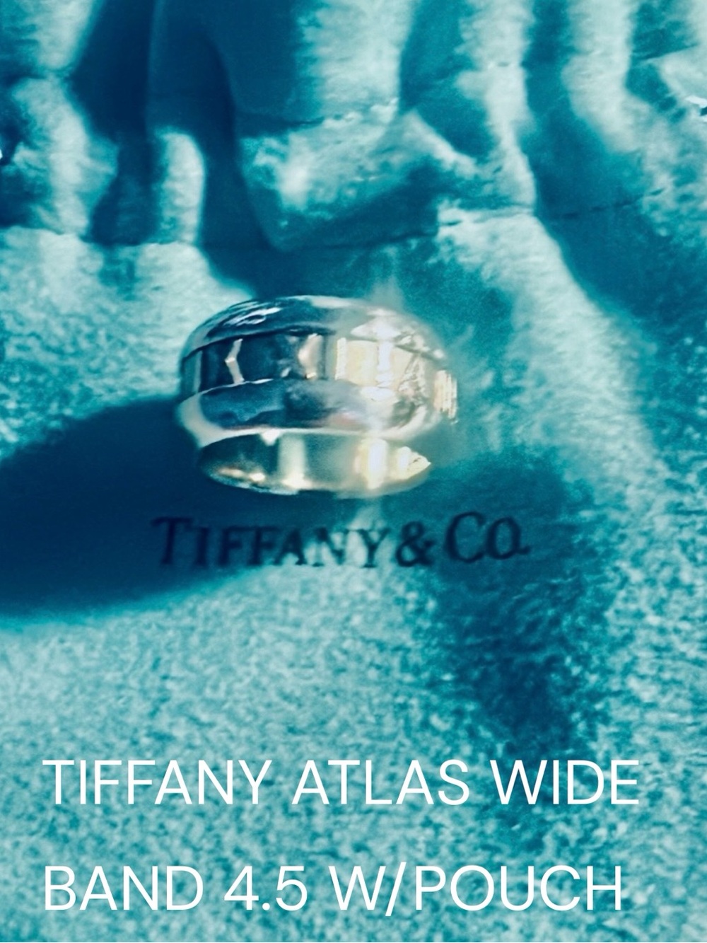 Tiffany & Co. Atlas 2003 Wide Band Ring Sterling Silver 925 Size US 4.5 W/Pouch
